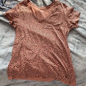Short Sleeve V neck Leopard Print